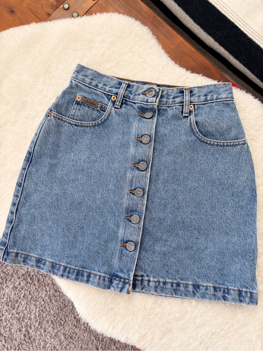 Vintage Calvin Klein Light Blue Button-Front Denim Mini Skirt, size XS